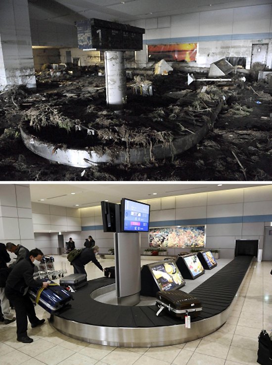 Фотографије Јапана непосредно након цунамија и двије године касније...